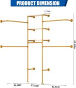 Heavy Duty Gold Pipe Clothing Rack - Wall Mounted Industrial Clothes Rack, DIY Corner Closet System with Shelves, Adjustable Walk-in Closet Organizer (GOLD, 94.5") - Image 3