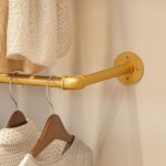 Heavy Duty Gold Pipe Clothing Rack - Wall Mounted Industrial Clothes Rack, DIY Corner Closet System with Shelves, Adjustable Walk-in Closet Organizer (GOLD, 94.5") - Image 4