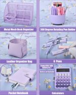 21Pcs Purple Desk Organizers and Accessories With Mesh Desk Organizer and 360°Rotating Pen Holder and a Lot of Office Purple Office Supplies Beautifully Presented in a Gift Box - Image 4