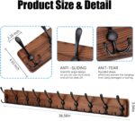 Kruodop Large Coat Rack Wall Mount Coat Hooks Coat Hanger with 10 Metal Black Triple- Hooks Brown Pine Real Wood Plank Hat Rack for Wall Hooks for Hanging Coat Hat Jacket - Image 3