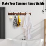 Kruodop Large Coat Rack Wall Mount Coat Hooks Coat Hanger with 10 Metal Black Triple- Hooks Brown Pine Real Wood Plank Hat Rack for Wall Hooks for Hanging Coat Hat Jacket - Image 5