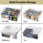 Socks Underwear Drawer Organzier Dividers, 16 Compartment Removable Divided Plastic Storage Bin with Lid, Storage Organizer for Scarves Ties Bras, Clear Dresser Drawer Organizers - Image 3