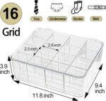 Socks Underwear Drawer Organzier Dividers, 16 Compartment Removable Divided Plastic Storage Bin with Lid, Storage Organizer for Scarves Ties Bras, Clear Dresser Drawer Organizers - Image 4