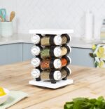 Orii Spice Rack 16 Jar Set White Filled with Spices - Rotating Standing Rack Shelf Holder & Countertop Spice Rack Tower Organizer for Kitchen Spices - Image 4