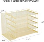 AUPSEN Gold Desk Accessories Organizer,5-Tier Letter Tray Paper Organizer with Adjustable File Holder, Desktop Office Desk Accessories for Office Supplies - Image 4