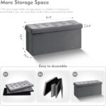 B FSOBEIIALEO Folding Storage Ottoman, Long Ottomans Shoes Bench, Velvet Storaeg Chest Footrest Seat 31.5"x15.7"x15.7" (Grey, Large) - Image 4