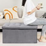 B FSOBEIIALEO Folding Storage Ottoman, Long Ottomans Shoes Bench, Velvet Storaeg Chest Footrest Seat 31.5"x15.7"x15.7" (Grey, Large) - Image 5