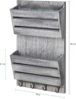 BTY Mail Sorter Wall Mounted, Wooden Mail Holder with 4 Key Hooks, 2 Slot Letter Bills Newspaper Magazine Organizer for Entryroom Hallway Office Garage, Gray White - Image 3