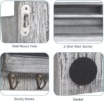 BTY Mail Sorter Wall Mounted, Wooden Mail Holder with 4 Key Hooks, 2 Slot Letter Bills Newspaper Magazine Organizer for Entryroom Hallway Office Garage, Gray White - Image 4