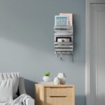 BTY Mail Sorter Wall Mounted, Wooden Mail Holder with 4 Key Hooks, 2 Slot Letter Bills Newspaper Magazine Organizer for Entryroom Hallway Office Garage, Gray White - Image 5