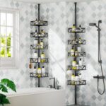 Skycarper 5 Tier Adjustable Corner Shower Caddy Organizer with Hooks,Rustproof Tension Pole 62-116 Inch, Black - Image 3