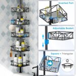 Skycarper 5 Tier Adjustable Corner Shower Caddy Organizer with Hooks,Rustproof Tension Pole 62-116 Inch, Black - Image 5