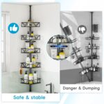 Skycarper 5 Tier Adjustable Corner Shower Caddy Organizer with Hooks,Rustproof Tension Pole 62-116 Inch, Black - Image 6