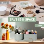 Beborxue 360° Rotating Makeup Organizer for Vanity with Drawers, Large Capacity Cosmetic Display Case, skincare organizer, Cosmetic Organizer for Lipstick, Skincare, Brushes, Eyeshadow, (Green) - Image 3