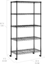 Seville Classics Solid Steel Wire Shelving Storage Unit Adjustable Shelves Organizer Rack, for Home, Kitchen, Office, Garage, Bedroom, Closet, Black, 5-Tier, 30" W x 14" D (New Model) - Image 4