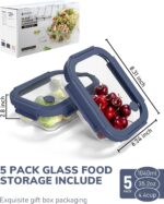 5-Pack Borosilicate Glass Containers with Tempered Lids, 35.2oz/4.4 Cup Airtight Meal Prep Set, Microwave/Freezer Safe (Blue) - Image 3