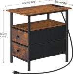 HOOBRO End Table with Charging Station, Narrow Side Table, Nightstand with 2 Non-Woven Drawers, Slim Sofa Side Table, for Small Spaces, Living Room, Bedroom, Rustic Brown and Black BF486UBZ01 - Image 4