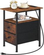 HOOBRO End Table with Charging Station, Narrow Side Table, Nightstand with 2 Non-Woven Drawers, Slim Sofa Side Table, for Small Spaces, Living Room, Bedroom, Rustic Brown and Black BF486UBZ01 - Image 7