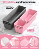 13 Pack Plastic Drawer Organizers Set, 3 Sizes Desk Drawer Organizer Trays for Vanity and Makeup Organizer, Organization and Storage for Makeup, Kitchen Utensils, Bathroom and Office(Pink) - Image 4
