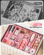 13 Pack Plastic Drawer Organizers Set, 3 Sizes Desk Drawer Organizer Trays for Vanity and Makeup Organizer, Organization and Storage for Makeup, Kitchen Utensils, Bathroom and Office(Pink) - Image 5