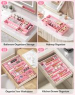 13 Pack Plastic Drawer Organizers Set, 3 Sizes Desk Drawer Organizer Trays for Vanity and Makeup Organizer, Organization and Storage for Makeup, Kitchen Utensils, Bathroom and Office(Pink) - Image 6