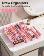 13 Pack Plastic Drawer Organizers Set, 3 Sizes Desk Drawer Organizer Trays for Vanity and Makeup Organizer, Organization and Storage for Makeup, Kitchen Utensils, Bathroom and Office(Pink) - Image 7