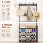 darsun Entryway Coat Rack, Shoe Rack for Entryway, Coat Rack Freestanding with 4-Tier Storage Shelves and 8 Double Hooks, for Living Room, Bathroom, Hallway, 60CM/21.6 IN - Image 4