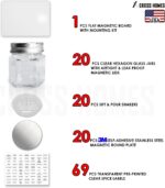 Magnetic Empty Small Hexagon Glass Spice Jars 20 Sets With Lids, Shaker, Board, Labels - DIY Spice Tins/Rack for Refrigerator, Fridge, Cabinet, Wall Mount - Image 3