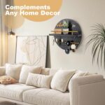 Key Holder for Wall, Key and Mail Holder Organizer with - Key Holder Wall Mount - Round Wooden Rustic Home Decor for Entryway, Mudroom, Hallway, Kitchen Office (Black) - Image 3