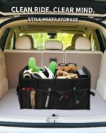 Sturdy Car Trunk Organizer – Large Capacity Trunk Organizer for SUVs & Sedans, Hard-Shell One-Piece Design with Cute Print, Collapsible and Durable Car Organizers (Black Leopard 70L) - Image 3