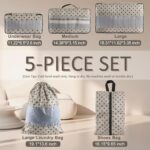 U+U 5 Set Packing Cubes for Travel Essentials Ultralight Luggage Packing Organizers with Laundry Bag and Shoe Bag for Vacation, Business Trip and Camping (Brown Polka Dot) - Image 4