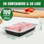 50 Pack (100-Piece) 28 oz Meal Prep Containers Reusable with Lids, Sturdy Leakproof & Food Safe, Microwave, Freezer, Dishwasher Safe Prep Containers, To Go Take Out Plastic Food Storage - Image 3