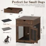 Piskyet Dog Crate Furniture,Wooden Dog Crate End Table with Storage Drawer&Cushion&Tray, QC3.0 Wireless Charging,Dual USB,Small Dogs Rustic Style - Image 3