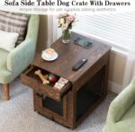 Piskyet Dog Crate Furniture,Wooden Dog Crate End Table with Storage Drawer&Cushion&Tray, QC3.0 Wireless Charging,Dual USB,Small Dogs Rustic Style - Image 4