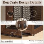 Piskyet Dog Crate Furniture,Wooden Dog Crate End Table with Storage Drawer&Cushion&Tray, QC3.0 Wireless Charging,Dual USB,Small Dogs Rustic Style - Image 5