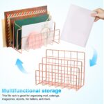 File Holder for Desk: No Wobbling 3 Slots Magazine Holder Office Desktop File Sorter Organizer for Folders Binders, Rose Gold - Image 3
