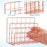 File Holder for Desk: No Wobbling 3 Slots Magazine Holder Office Desktop File Sorter Organizer for Folders Binders, Rose Gold - Image 4