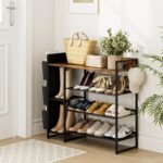 Shoe Racks Bench,Shoe Organizer with Bench for Closet- Free Standing Boot and Shoe Rack with Storage Bag for High Heels, Entryway, Hallways, Closets, Dormitory Rooms,Brown 4-Tier - Image 3