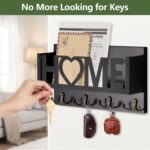 Wall Mount Mail and Key Holder, Wooden Mail Organizer with 4 Double Hooks, Black Metal Letters, Farmhouse Home Decor, Entryway Storage, 10.8 x 3.3 x 6.2 Inches - Image 3