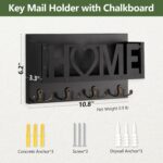 Wall Mount Mail and Key Holder, Wooden Mail Organizer with 4 Double Hooks, Black Metal Letters, Farmhouse Home Decor, Entryway Storage, 10.8 x 3.3 x 6.2 Inches - Image 5