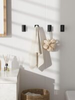 Towel Hooks for Bathrooms – 2 Pack, Matte Black Finish, T-Shaped Stainless Steel Adhesive Wall Hooks for Robes & Towels in Kitchen, Shower, or Closet - Image 5