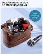 Elviros Toiletry Bag for Mens PU Leather Travel Organizer Kit with Hanging hook, Large Water-resistant Toiletries Bathroom Shaving Bag, Gift For Men (Dark Brown) - Image 3