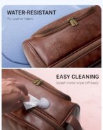 Elviros Toiletry Bag for Mens PU Leather Travel Organizer Kit with Hanging hook, Large Water-resistant Toiletries Bathroom Shaving Bag, Gift For Men (Dark Brown) - Image 5