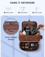 Elviros Toiletry Bag for Mens PU Leather Travel Organizer Kit with Hanging hook, Large Water-resistant Toiletries Bathroom Shaving Bag, Gift For Men (Dark Brown) - Image 6