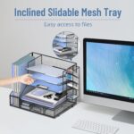 SUPEASY Desk Organizer with File Holder, 5-Tier Mesh Paper Letter Tray and 3 Tilted File Sorter for Office Supplies, Black - Image 3