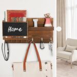 Decorative Key Hanging Rack with 8 Hooks – Easy Install Natural Wooden Key and Mail Holder for Wall Mount – Sunglasses Wallet Holder Entryway Decor with Shelf and Chalkboard (Brown) - Image 5