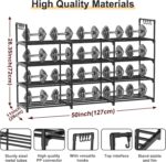 3 Row 4 Tier Long Shoe Rack, Black Metal Stackable Shoe Shelf with Multifunctional Hooks, Shoe Storage Hold 24-30 Pairs, Space Saving Shoe Organizer for Closet,Wide Shoe Rack - Image 4