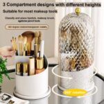 Makeup Brush Holder with Lid，Makeup Brush Storage Box with Diamond Pattern，360 Rotating Waterproof and Dustproof Beauty Brushes Storage for Vanity Bathroom,White - Image 3