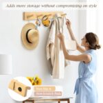Coat Rack Wall Mount, Wooden Coat Hanger with 5 Hooks, Heavy Duty, Natural, 1 Pcs - Image 3