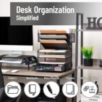 Mind Reader Mesh Desk Organizer, 6 Compartments, 1 Drawer, 2 Pen Cups, Office Desktop Organizer, Metal Mesh, Black - Image 3